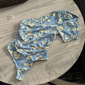 Free People Blue and White Bodysuit